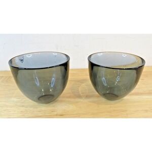 ORREFORS SWEDEN Black Blue Gray Glass Bowls Cups Set of 2 Signed Round MINT